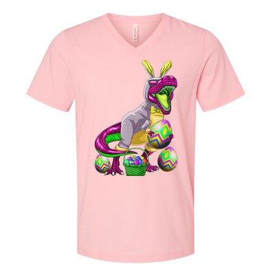 Easter Basket Bunny Dinosaur Egg T Rex V-Neck T-Shirt