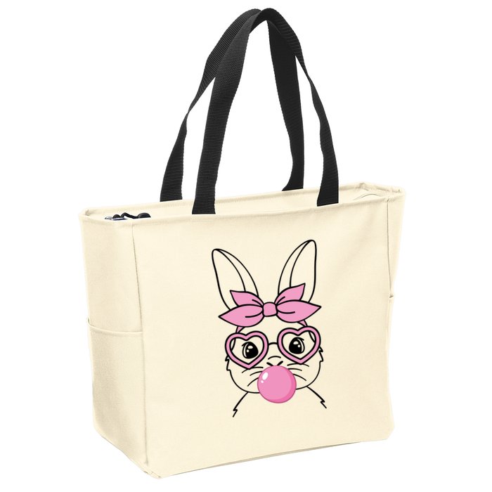 Easter Bunny Bubble Gum Cute Zip Tote Bag