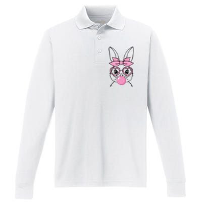 Easter Bunny Bubble Gum Cute Performance Long Sleeve Polo