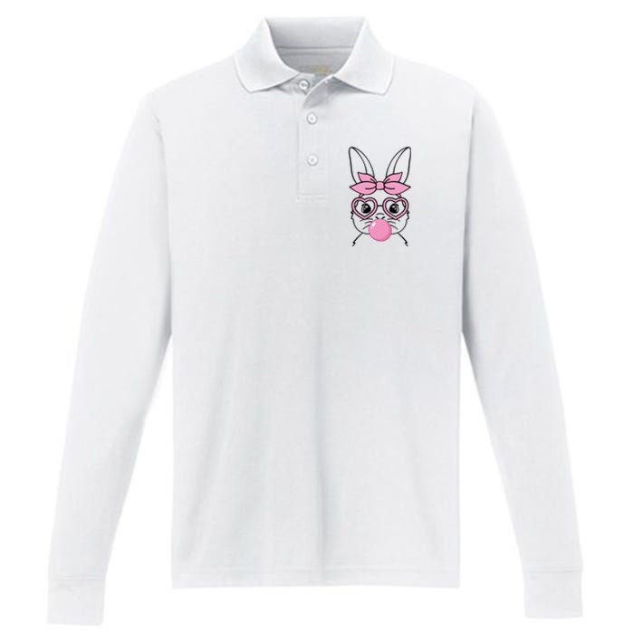 Easter Bunny Bubble Gum Cute Performance Long Sleeve Polo