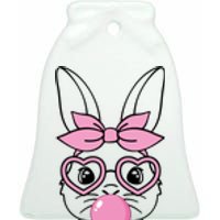 Easter Bunny Bubble Gum Cute Ceramic Bell Ornament