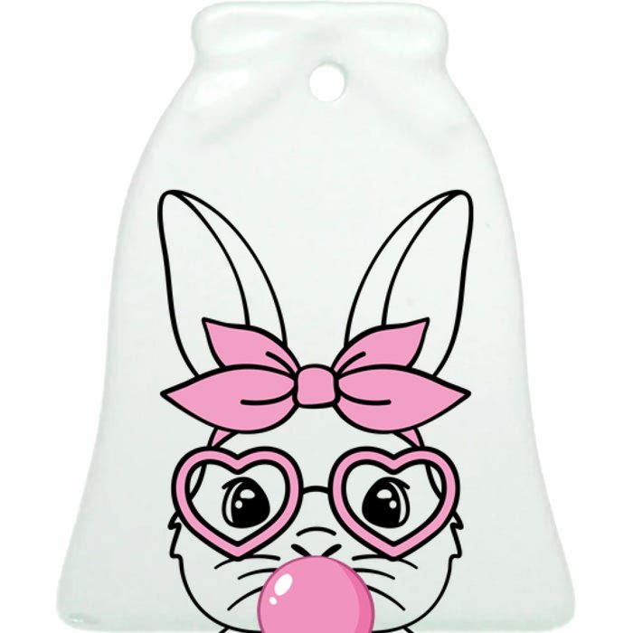 Easter Bunny Bubble Gum Cute Ceramic Bell Ornament