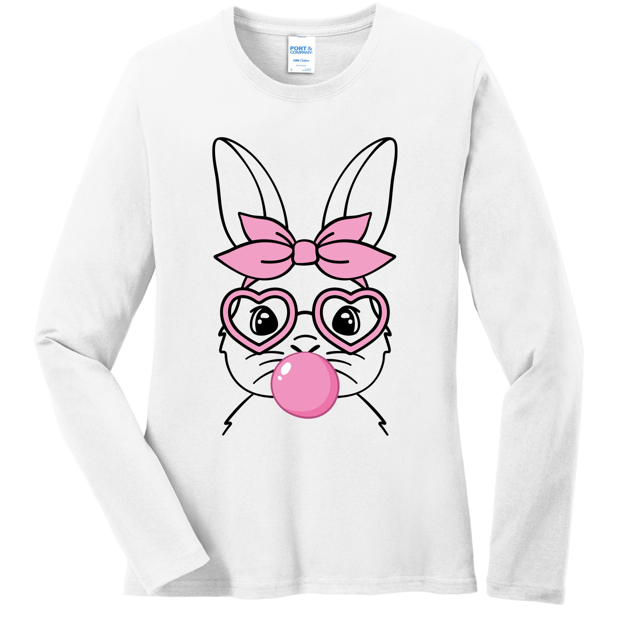 Easter Bunny Bubble Gum Cute Ladies Long Sleeve Shirt