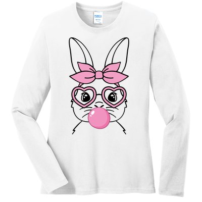 Easter Bunny Bubble Gum Cute Ladies Long Sleeve Shirt