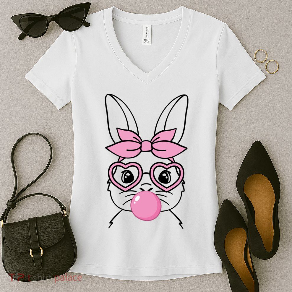 Easter Bunny Bubble Gum Cute Women's V-Neck T-Shirt