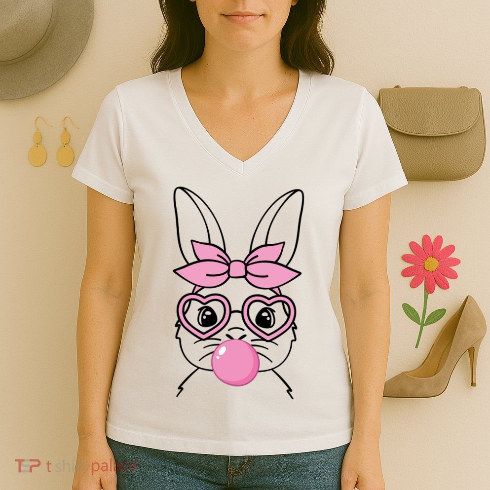 Easter Bunny Bubble Gum Cute Women's V-Neck T-Shirt