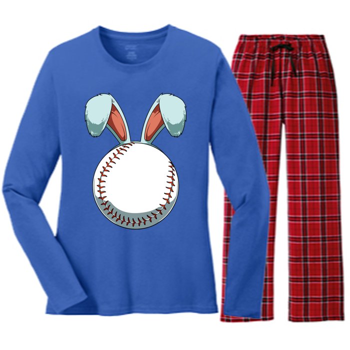 Easter Baseball Ball Easter Day Funny Easter Bunny Baseball Great Gift Women's Long Sleeve Flannel Pajama Set 