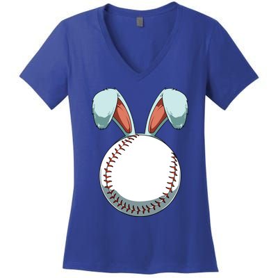 Easter Baseball Ball Easter Day Funny Easter Bunny Baseball Great Gift Women's V-Neck T-Shirt