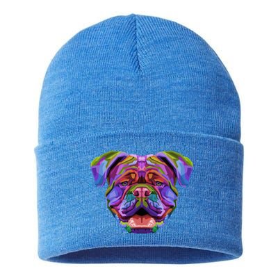 English British Bulldog Pop Art Portrait For Dog Owners Gift Sustainable Knit Beanie