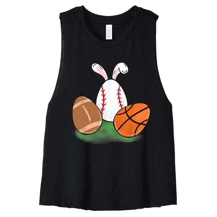 Easter Baseball Basketball Football Bunnies Rabbit Women's Racerback Cropped Tank