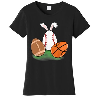 Easter Baseball Basketball Football Bunnies Rabbit Women's T-Shirt