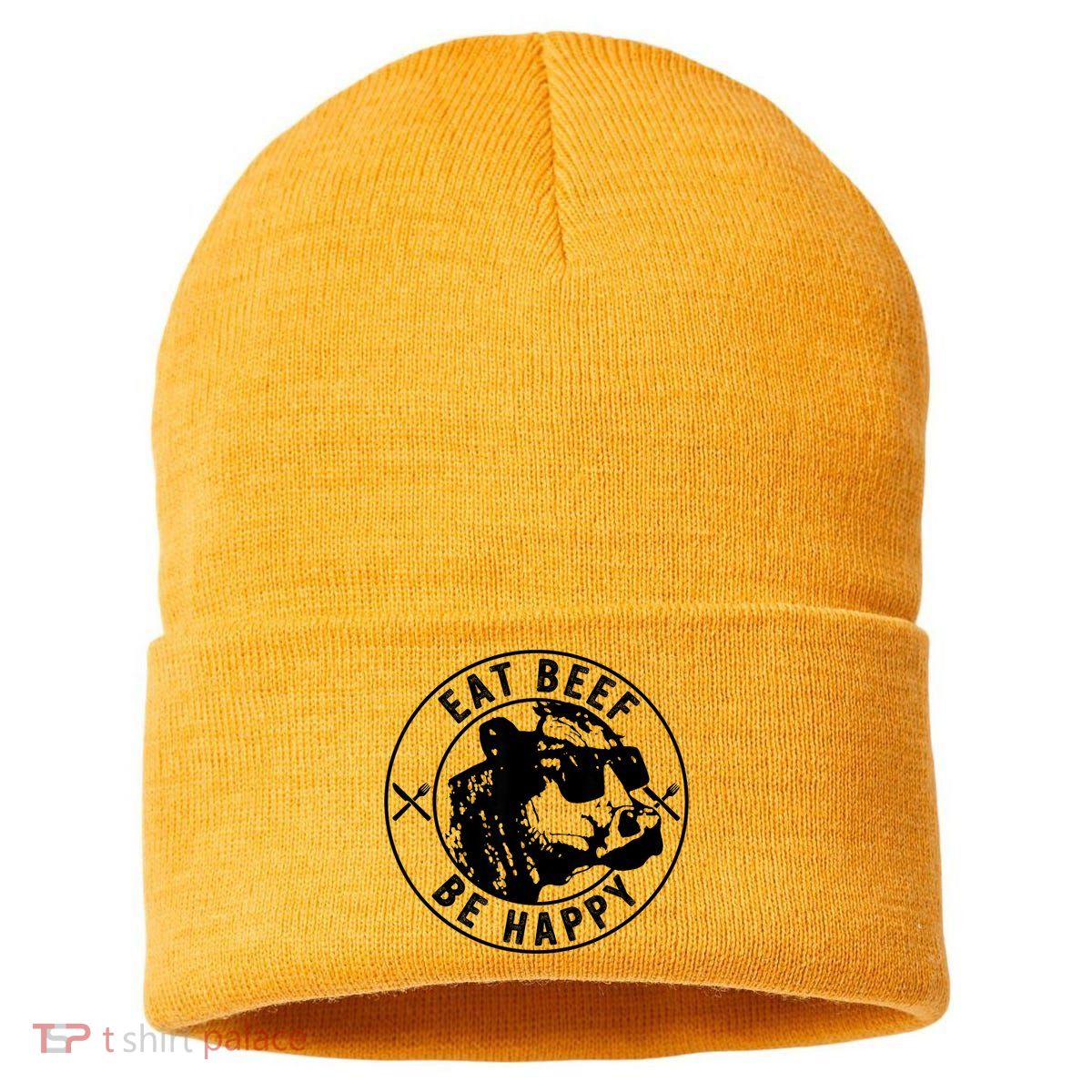 Eat Beef Be Happy Funny Gift Sustainable Knit Beanie