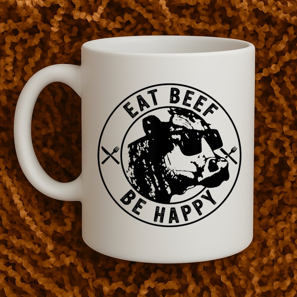Eat Beef Be Happy Funny Gift Mug
