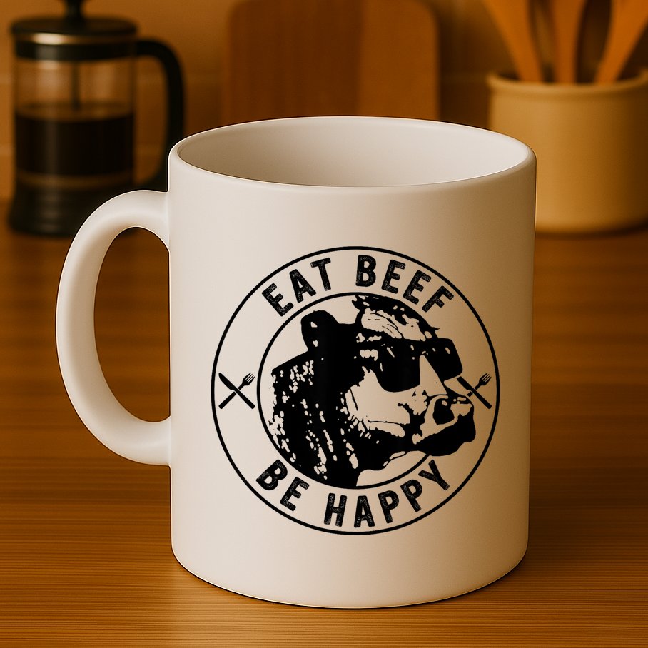 Eat Beef Be Happy Funny Gift Mug