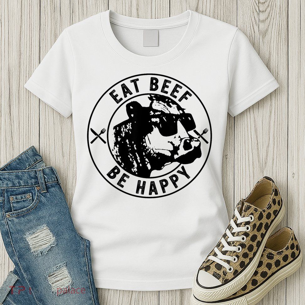 Eat Beef Be Happy Funny Gift Womens T-Shirt