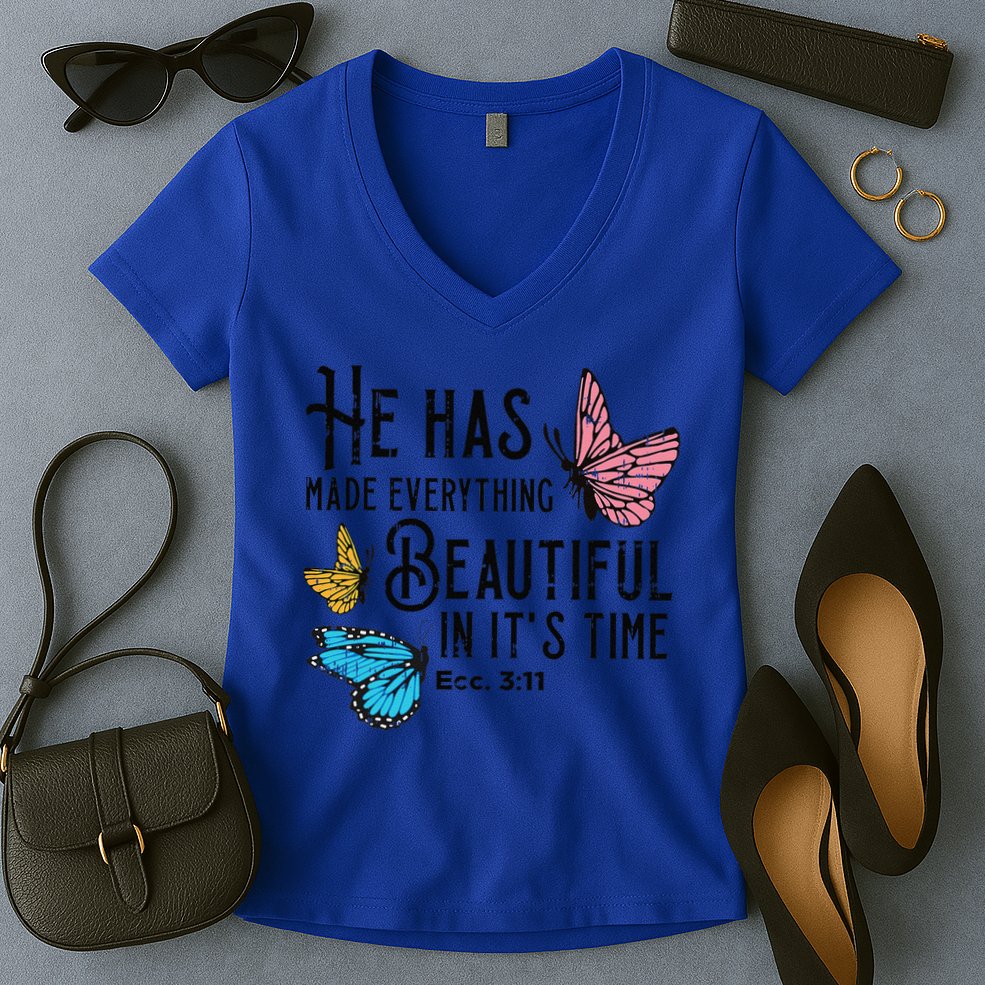 Everything Beautiful Bible Verse God Jesus Christian Gift Women's V-Neck T-Shirt