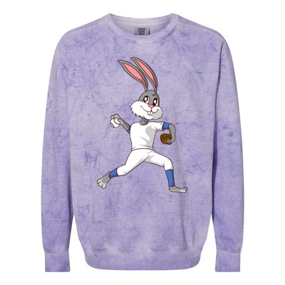 Easter Bunny Baseball Rabbit Pitcher Cute Gift Colorblast Crewneck Sweatshirt