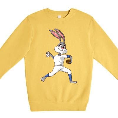 Easter Bunny Baseball Rabbit Pitcher Cute Gift Premium Crewneck Sweatshirt