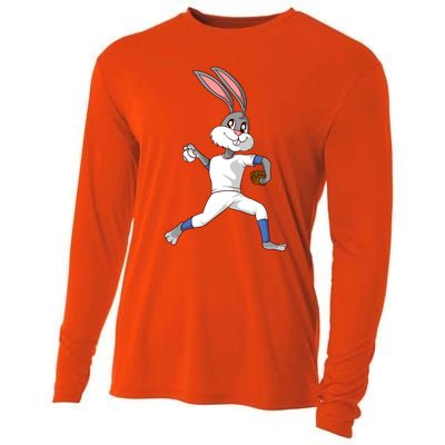 Easter Bunny Baseball Rabbit Pitcher Cute Gift Cooling Performance Long Sleeve Crew