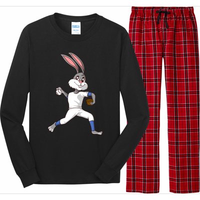 Easter Bunny Baseball Rabbit Pitcher Cute Gift Long Sleeve Pajama Set