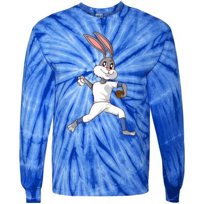 Easter Bunny Baseball Rabbit Pitcher Cute Gift Tie-Dye Long Sleeve Shirt