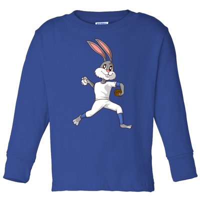 Easter Bunny Baseball Rabbit Pitcher Cute Gift Toddler Long Sleeve Shirt