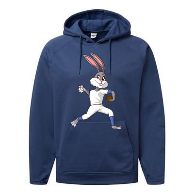 Easter Bunny Baseball Rabbit Pitcher Cute Gift Performance Fleece Hoodie