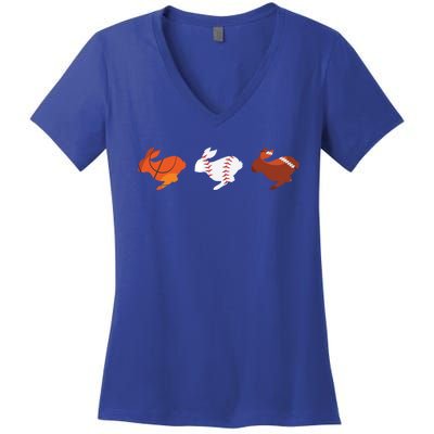 Easter Bunny Basketball Baseball Football Outfits Gift Women's V-Neck T-Shirt