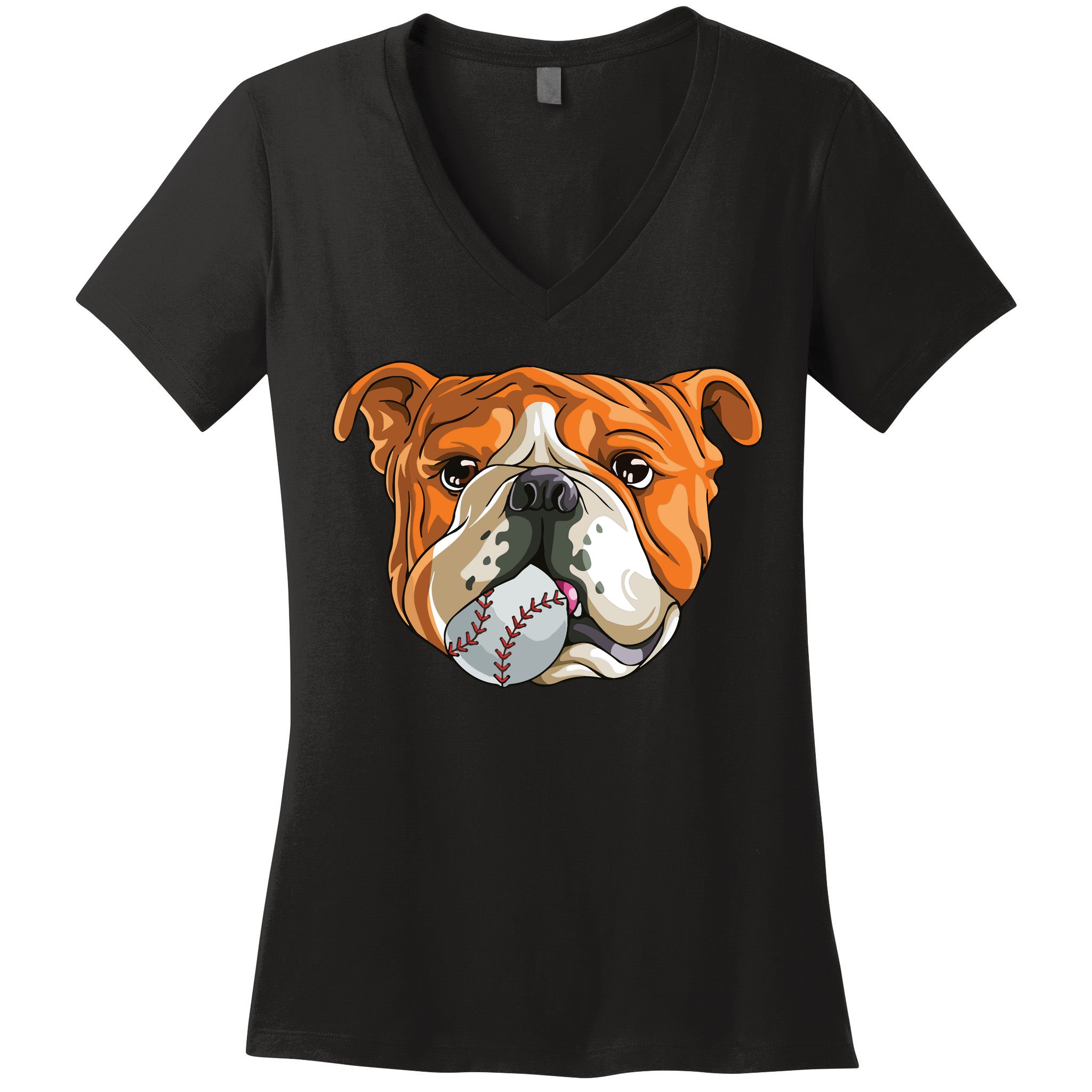 English Bulldog Baseball T Dog Funny Cute Lover Women's V-Neck T-Shirt