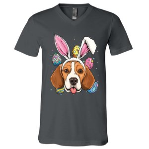 Easter Bunny Beagle Dog Kids Men Women V-Neck T-Shirt