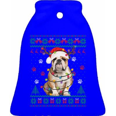 English Bulldog Christmas Lights Santa Dog Lover Ugly Sweate Gift Ceramic Bell Ornament