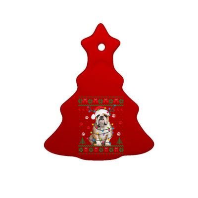 English Bulldog Christmas Lights Santa Dog Lover Ugly Sweate Gift Ceramic Tree Ornament