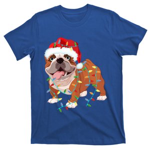 English Bulldog Christmas Costume Santa Hat Xmas Lights Cool Funny Gift T-Shirt