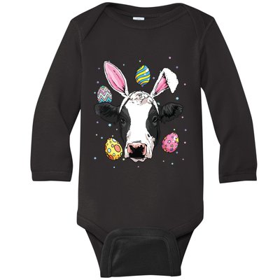 Easter Bunny Cow Funny Easter Cow Baby Long Sleeve Bodysuit