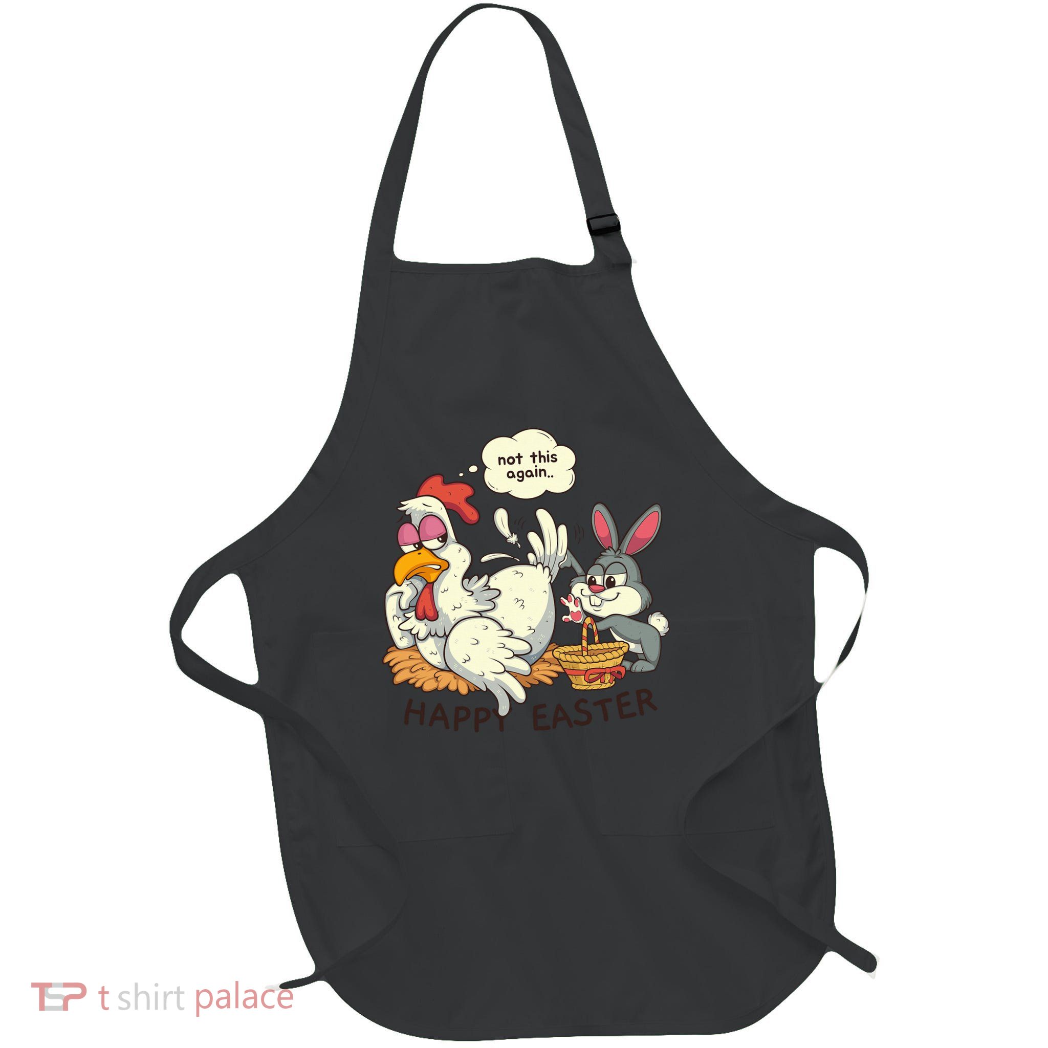 Easter Bunny Collecting Easter Egg From Hen Easter Full-Length Apron With Pockets