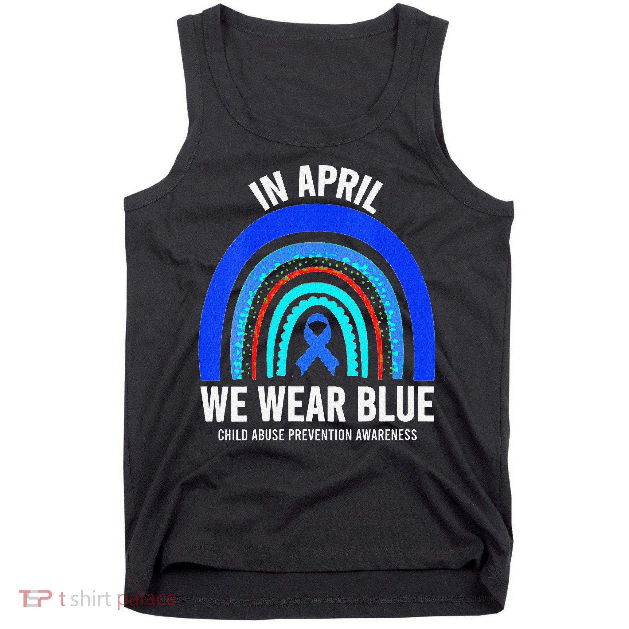 Elephant butterfly Child Abuse Awareness Blue Ribbon Tank Top