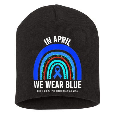 Elephant butterfly Child Abuse Awareness Blue Ribbon Short Acrylic Beanie