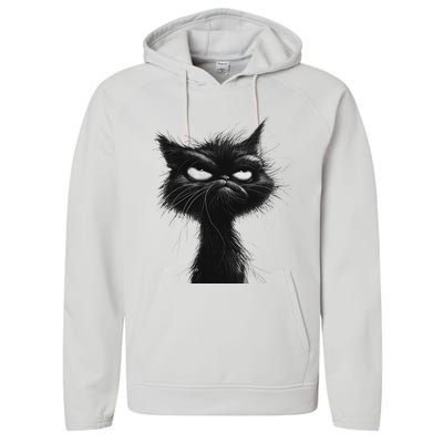 Eagerlys Black Cat Art Grumpy Angry Performance Fleece Hoodie