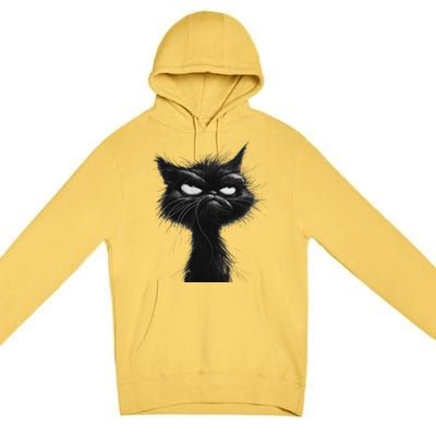 Eagerlys Black Cat Art Grumpy Angry Premium Pullover Hoodie