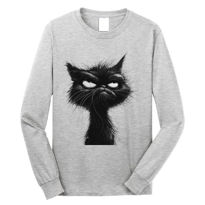 Eagerlys Black Cat Art Grumpy Angry Long Sleeve Shirt