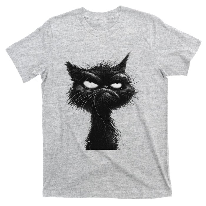 Eagerlys Black Cat Art Grumpy Angry T-Shirt