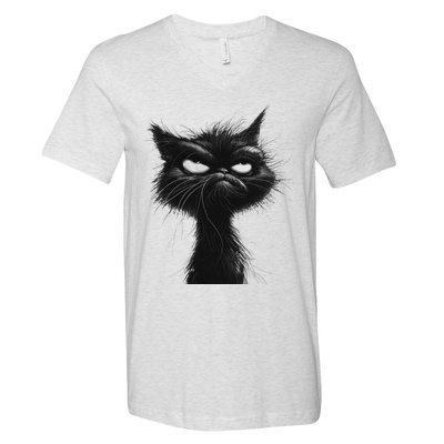 Eagerlys Black Cat Art Grumpy Angry V-Neck T-Shirt