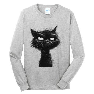 Eagerlys Black Cat Art Grumpy Angry Tall Long Sleeve T-Shirt