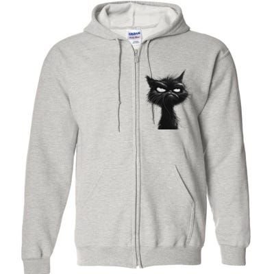 Eagerlys Black Cat Art Grumpy Angry Full Zip Hoodie