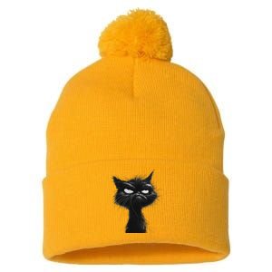 Eagerlys Black Cat Art Grumpy Angry Pom Pom 12in Knit Beanie