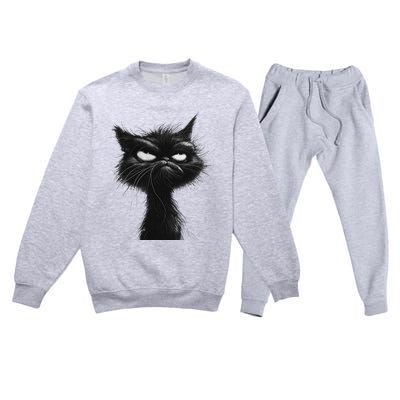 Eagerlys Black Cat Art Grumpy Angry Premium Crewneck Sweatsuit Set