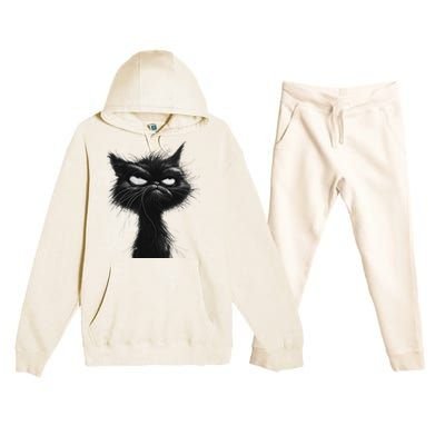 Eagerlys Black Cat Art Grumpy Angry Premium Hooded Sweatsuit Set