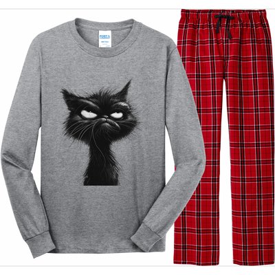 Eagerlys Black Cat Art Grumpy Angry Long Sleeve Pajama Set