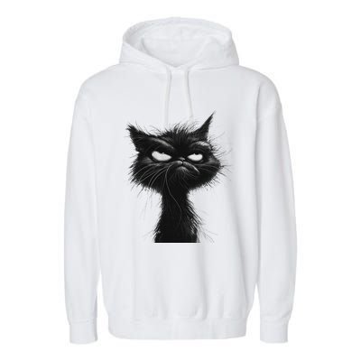 Eagerlys Black Cat Art Grumpy Angry Garment-Dyed Fleece Hoodie