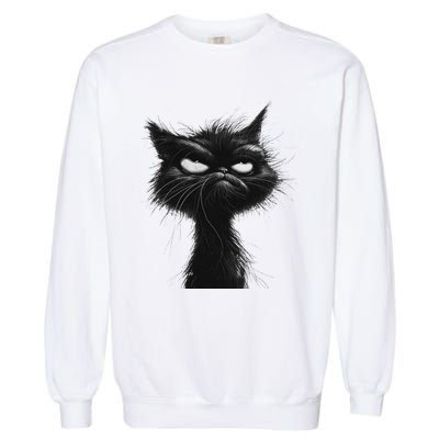 Eagerlys Black Cat Art Grumpy Angry Garment-Dyed Sweatshirt